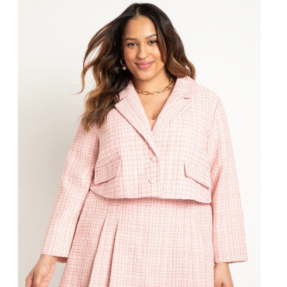 NWT Eloquii Crop Pink Tweed Blazer Size 14